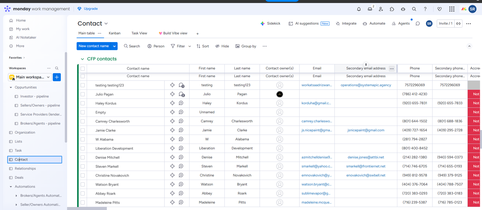 monday.com contact management board